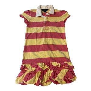 Ralph Lauren Polo Dress in Yellow & Pink Stripes with Ruffle Hem - Girls size 6